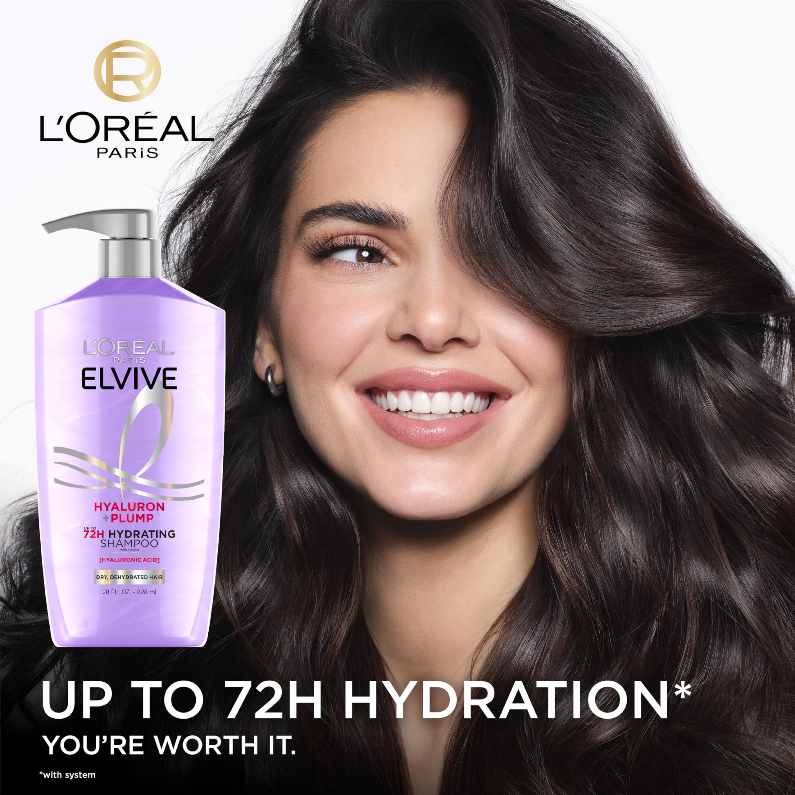 L'Oreal Paris Elvive Hyaluron Plump Hydrating Shampoo for Dehydrated, Dry Hair Infused with Hyaluronic Acid Care Complex, Paraben-Free, 26.5 Fl Oz